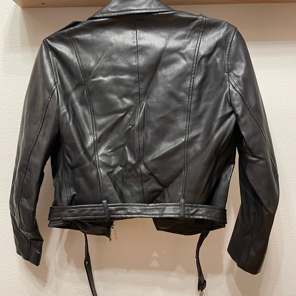 Zara Basic Cropped Moto Jacket, Small - image 7